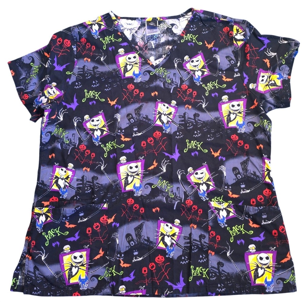 Disney Nightmare Before Christmas Jack Skellington Scrub Top Large Halloween